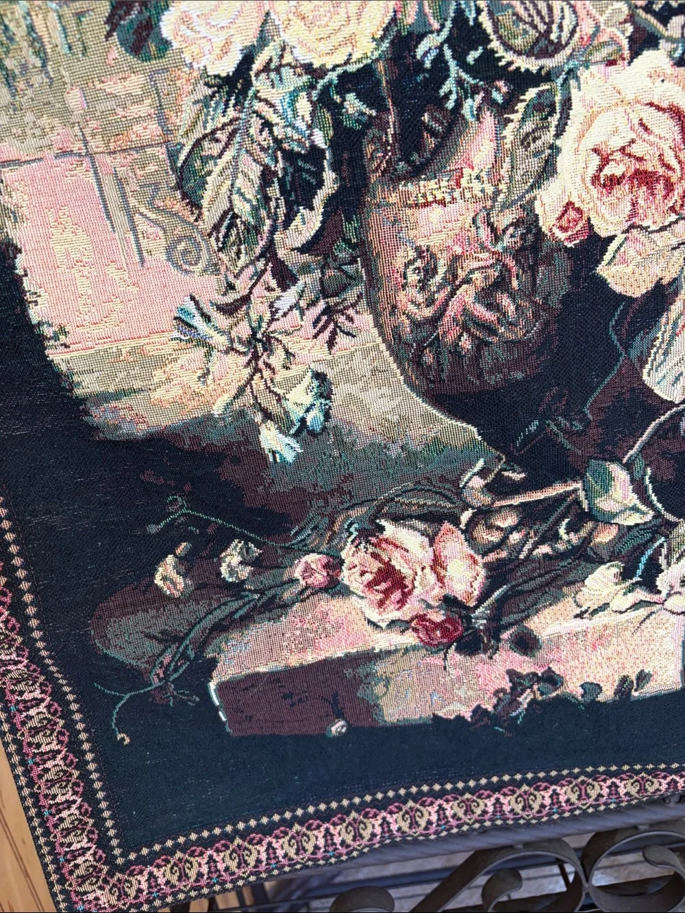 Vintage John Wainwright Bouquet & Sparrow Woven Floral Wall Tapestry 27x36